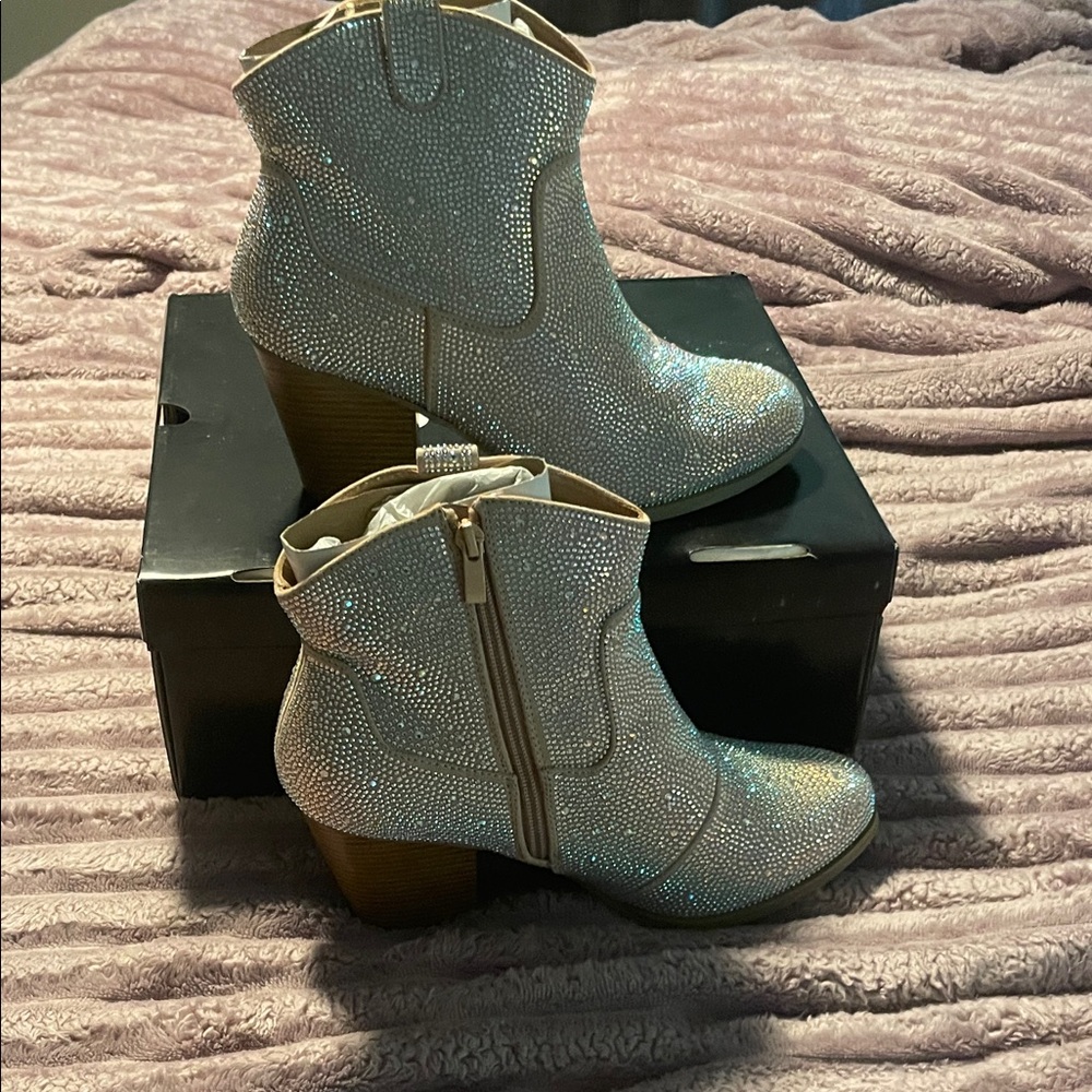 Sparkly Taupe Ankle Boots